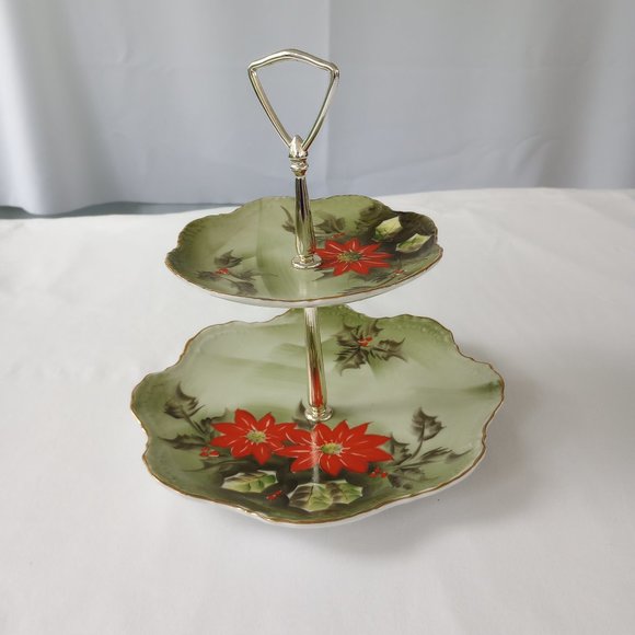 Lefton Other - Vintage 1950's Lefton Two Tiered Poinsettia Serving Tray